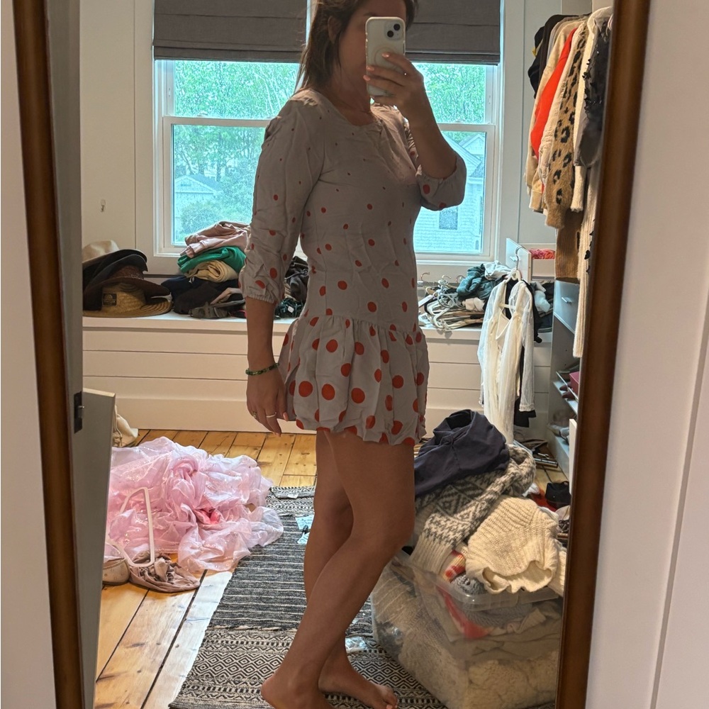 Gray Dress with Red Polka Dots